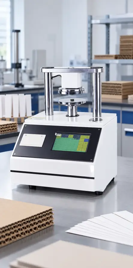 Microcomputer compression strength tester configured for RCT, ECT and FCT paper and corrugated board tests